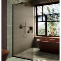 Душевая перегородка Maybah Glass MGD-679-6у 1090x1950 в узком профиле Черный стекло бронзовое матовое — фото 1, Душевые перегородки