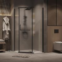 Душевой уголок Grossman Pragma 100х100 302.K33.03.1010.21.02 профиль Черный матовый стекло шиншилла — фото 1, Душевые уголки трапеция