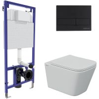 Комплект унитаза с инсталляцией Berges Novum 043243 с сиденьем Микролифт и Черной Soft Touch клавишей смыва — фото 1, Комплекты унитаз + инсталляция