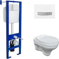 Комплект унитаза с инсталляцией Berges Atom 042444 с сиденьем Микролифт и Белой Хром клавишей смыва — фото 1, Комплекты унитаз + инсталляция