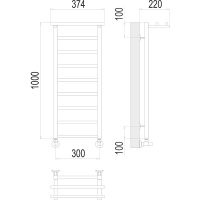 Водяной полотенцесушитель Terminus Контур П9 300х1000 4670078529626 с полкой Хром, нижнее подключение, G 1/2" ВР, с угловым соединением — фото 4, Водяные полотенцесушители