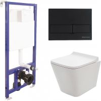 Комплект унитаза AQUAme AQM2004 с инсталляцией Berges Novum L5 040215 с сиденьем Микролифт и Черной матовой клавишей смыва — фото 1, Комплекты унитаз + инсталляция