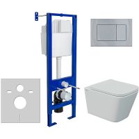 Комплект унитаза Berges Floe S Rimless с инсталляцией Atom 043369 с сиденьем Микролифт и клавишей смыва Хром глянцевый — фото 1, Комплекты унитаз + инсталляция