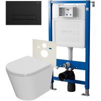 Комплект унитаза с инсталляцией Point Виктория PN48071BM с сиденьем Микролифт и Черной матовой клавишей смыва — фото 1, Унитазы