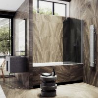 Шторка на ванну Maybah Glass MGV-614-5 600x1400 поворотная на монопетле Хром матовый стекло графитовое матовое — фото 3, Неподвижные шторки для ванной