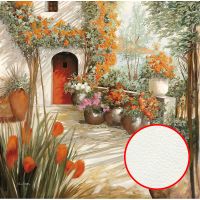 Фреска Ortograf Городской пейзаж живопись 11825 Фактура флок FLK Флизелин (2,7*2,7) Бежевый/Зеленый/Красный, Город/Цветы/Живопись