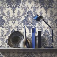 Обои Emiliana Parati Tesori dOriente 97232 Винил на флизелине (1,06*10,05) Бежевый/Синий, Дамаск — фото 3, Обои для стен