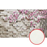 Фреска Ortograf 3D 33125 Фактура флок FLK Флизелин (4,5*2,7) Белый/Розовый, Кирпич/Деревья/Цветы арт-33125 (флок FLK) — фото 1, Фрески