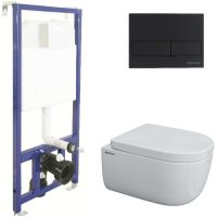 Комплект унитаза с инсталляцией Berges Ego Rimless 043232 с сиденьем Микролифт и Черной клавишей смыва — фото 1, Комплекты унитаз + инсталляция