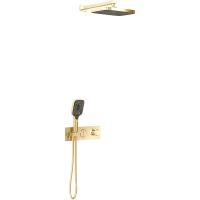 Душевая система Vincea VSFW-422T1BG с термостатом Брашированное золото — фото 1, Встраиваемые душевые комплекты