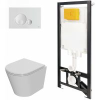 Комплект унитаза с инсталляцией Point Виктория 886914GBO1+PN41061 с сиденьем Микролифт и Белой клавишей смыва — фото 1, Унитазы