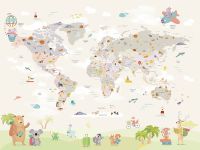 Фреска детская Ortograf Little Friends 34382 Фактура флок FLK Флизелин (4*3) Бежевый/Розовый/Зеленый, Карты/Животные — фото 2, Фрески