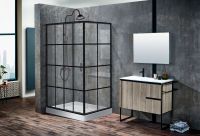 Душевой уголок Ceruttispa Muza 120x80 профиль Черный стекло прозрачное с рисунком — фото 2, Прямоугольные душевые уголки