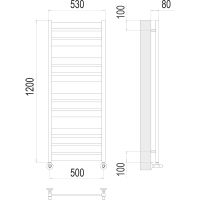 Водяной полотенцесушитель Terminus Латте П13 500х1200 4670078530714 Хром, нижнее подключение, G 1/2" ВР, с комплектом вентилей — фото 4, Водяные полотенцесушители