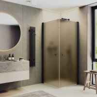 Душевой уголок Maybah Glass MGY-1301-6 900x900x1980 на монопетлях Черный стекло бронзовое матовое — фото 1, Душевые уголки