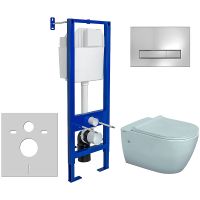 Комплект унитаза Berges Mascon Rimless с инсталляцией Atom Line 043350 с сиденьем Микролифт и клавишей смыва Хром глянцевый — фото 1, Комплекты унитаз + инсталляция