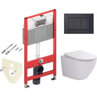 Комплект унитаза WellWant Aura WWU01122W с инсталляцией Tece Now 9400414 с сиденьем Микролифт и Черной матовой клавишей смыва — фото 1, Комплекты унитаз + инсталляция