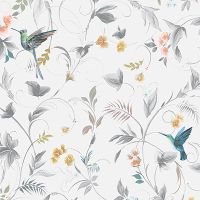 Обои Andrea Rossi Stromboli 54346-3 Винил на флизелине (1,06*10) Белый/Серый, Листья/Цветы/Птицы — фото 1, Обои для стен