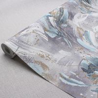 Обои Accento Flamenco 283368 Винил на флизелине (1,06*10,05) Сиреневый/Бирюзовый/Золото, Абстракция/Цветы — фото 2, Обои для стен