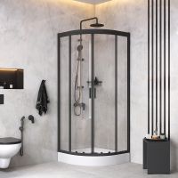 Комплект душевого уголка с душевой системой и аксессуарами AM.PM Gem 80x80 WK90EM профиль Черный матовый стекло прозрачное — фото 2, Душевые уголки четверть круга