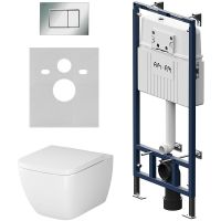 Комплект унитаза с инсталляцией AM.PM Gem FlashClean IS100251.901701 с сиденьем Микролифт и клавишей смыва Хром глянцевый — фото 1, Комплекты унитаз + инсталляция