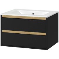 Тумба под раковину Excellent Tuto 80 MLEX.0103.800.BKBL подвесная Черный матовый Дуб — фото 1, Мебель для ванной