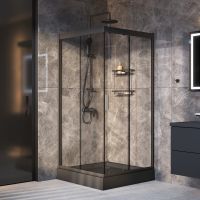 Комплект душевого уголка с душевой системой и аксессуарами AM.PM Gem 90x90 WK90EO профиль Черный матовый стекло прозрачное — фото 1, Квадратные душевые уголки
