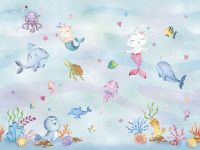 Фреска детская Ortograf Little Friends 34388 Фактура бархат FX Флизелин (4*3) Голубой/Разноцветный, Рыбы/Мультимедия — фото 2, Фрески