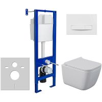 Комплект унитаза Berges Quattro S Rimless с инсталляцией Atom Line 043363 с сиденьем Микролифт и Белой клавишей смыва — фото 1, Комплекты унитаз + инсталляция