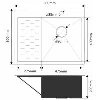 Кухонная мойка Fabia 80х50 80503R Сатин — фото 4, Кухонные мойки