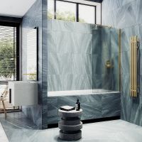 Шторка на ванну Maybah Glass MGV-93-3ш 700x1400 в широком профиле Золото стекло сатиновое — фото 3, Неподвижные шторки для ванной