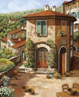 Фреска Ortograf Городской пейзаж живопись 11844 Фактура бархат FX Флизелин (2,2*2,7) Бежевый/Оранжевый/Зеленый, Город/Живопись — фото 2, Фрески