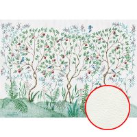 Фреска Ortograf Chinoiserie 33958 Фактура флок FLK Флизелин (4,2*3) Серый/Зеленый, Деревья/Птицы — фото 1, Фрески