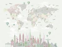 Фреска детская Ortograf Little Friends 34380 Фактура бархат FX Флизелин (4*3) Зеленый/Розовый, Карты/Город — фото 2, Фрески