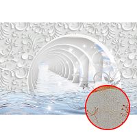 Фреска Ortograf 3D 33124 Фактура бархат золото FX-G Флизелин (4*2,7) Белый/Голубой, Абстракция — фото 1, Фрески