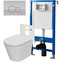 Комплект унитаза с инсталляцией Point Виктория PN48069SC с сиденьем Микролифт и клавишей смыва Сатин Хром — фото 1, Унитазы