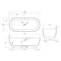 Ванна из искусственного камня Abber Stein 170x75 AS9613-1.7 без гидромассажа — фото 6, Ванны