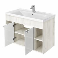 Тумба под раковину Aquaton Флай 100 1A237501FAX10 Белая Дуб крафт — фото 3, Тумбы под раковину