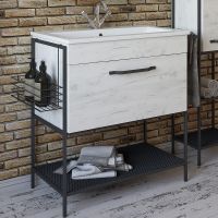 Товар: Тумба с раковиной Sanflor Бруклин 75 С16782 Дуб крафт Черный муар - фото 1 Тумба с раковиной Sanflor Бруклин 75 С16782 Дуб крафт Черный муар — фото 1, Тумбы с раковиной