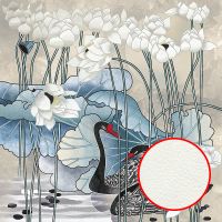 Фреска Ortograf Grafika Natura 31507 Фактура флок FLK Флизелин (2,7*2,7) Белый/Голубой/Черный, Птицы/Цветы — фото 1, Фрески