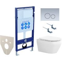 Комплект унитаза с инсталляцией Aquatek Set Aquatek Лея cm-019 4в1 с сиденьем Микролифт и клавишей смыва Хром матовый — фото 1, Комплекты унитаз + инсталляция