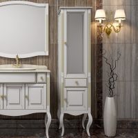 Шкаф пенал Opadiris Лаура 44 R Z0000006524 Белый с золотой патиной ручки Swarovski Золото — фото 2, Мебель для ванной