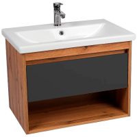 Тумба под раковину VIANT Бостон 80 VBOS80COG-T1YP подвесная Графит матовый Дуб Вотан — фото 1, Тумбы под раковину