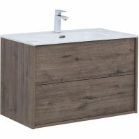 Тумба под раковину Aquanet Lino 80 Flat 287543 подвесная Дуб веллингтон — фото 1, Тумбы под раковину