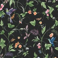 Обои Andrea Rossi Stromboli 54346-5 Винил на флизелине (1,06*10) Черный/Разноцветный, Листья/Цветы/Птицы — фото 1, Обои для стен