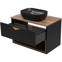 Тумба под раковину Brevita Bergen 80 BER-07080-19-02-1Я подвесная Черная матовая Дуб Галифакс олово — фото 6, Мебель для ванной