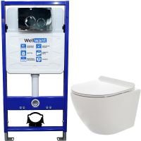 Комплект унитаза AQUAme AQM2002 с инсталляцией WellWant Standart 50 WWISI1110B с сиденьем Микролифт и клавишей смыва Хром глянцевый — фото 1, Комплекты унитаз + инсталляция