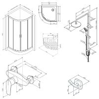 Комплект душевого уголка с душевой системой и аксессуарами AM.PM Gem 90x90 WK90EN профиль Черный матовый стекло прозрачное — фото 41, Душевые уголки четверть круга