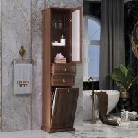 Шкаф пенал Opadiris Риспекто 40 L 00-00005840 с бельевой корзиной Орех антикварный — фото 3, Мебель для ванной