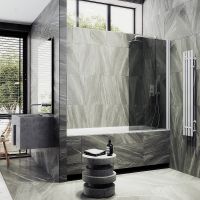 Шторка на ванну Maybah Glass MGV-613-1 600x1400 поворотная на монопетле Белый стекло графитовое — фото 3, Неподвижные шторки для ванной